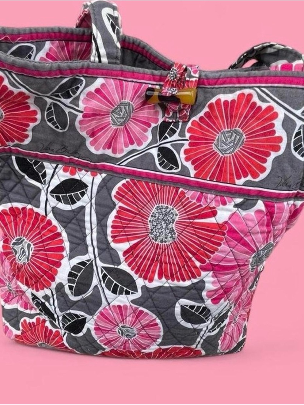 Vera Bradley Pink and Gray Floral Quilted Tote